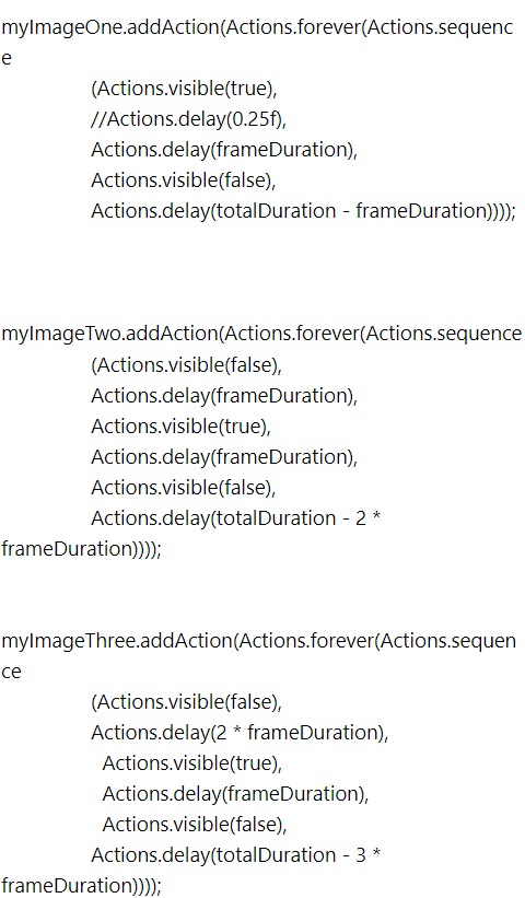 Libgdx android,create method, add forever action to each frame
