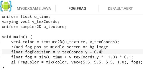 code for fog effect, libgdx